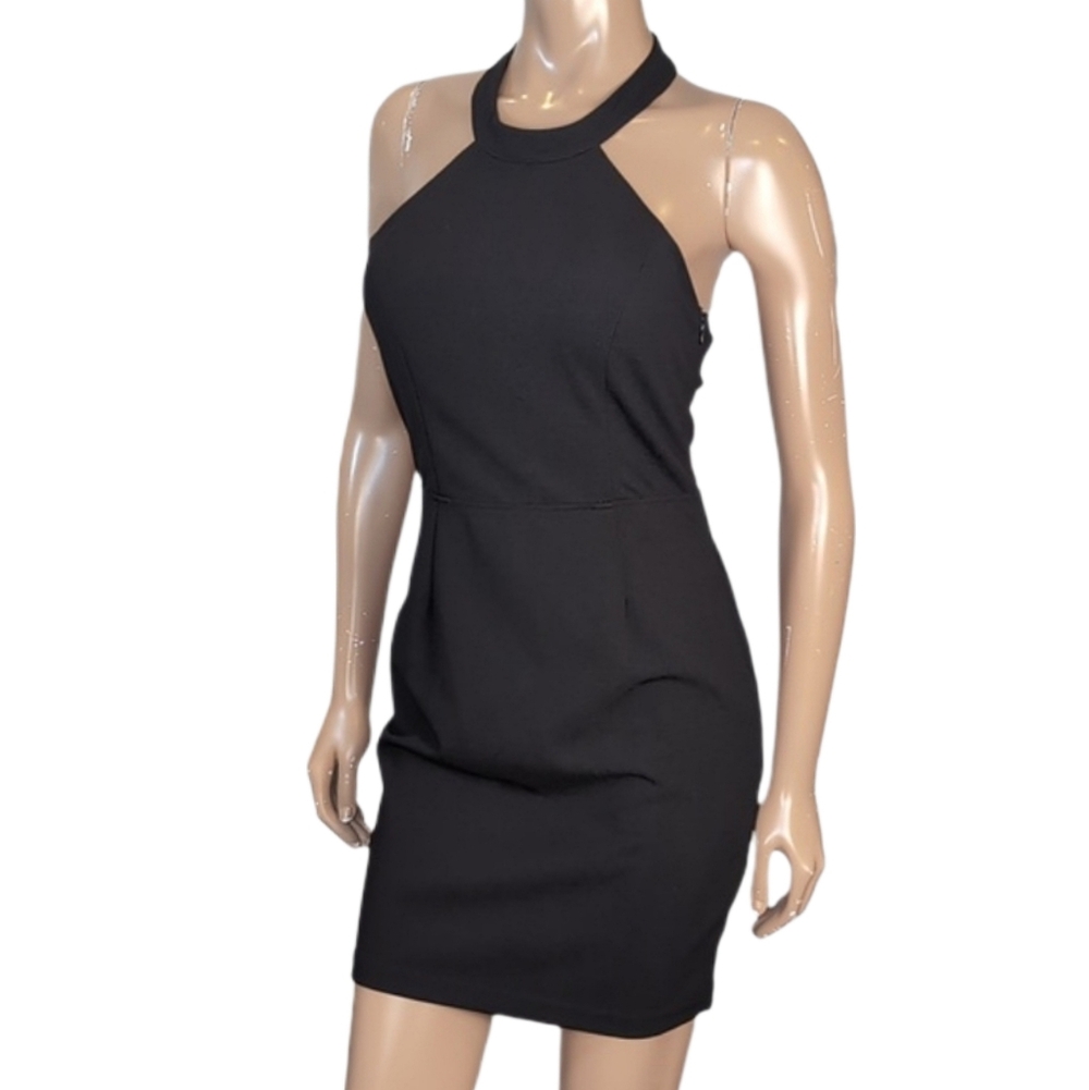 YaYa & Co. Black Halter Mini Dress Cage Strappy Back Bodycon Womens Size Medium